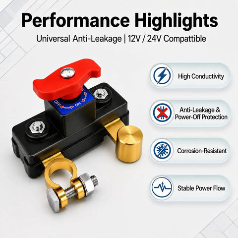Pure Copper Battery Disconnect Switch 12V 24V Manual Rotary Cutoff with red handle and high conductivity features
