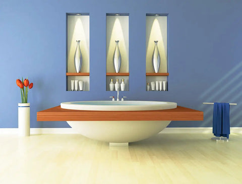 Interior Paint And Primer In One Night Air Semi Gloss 1 Gallon with Low VOC Acrylic Latex Finish bathroom wall view. 