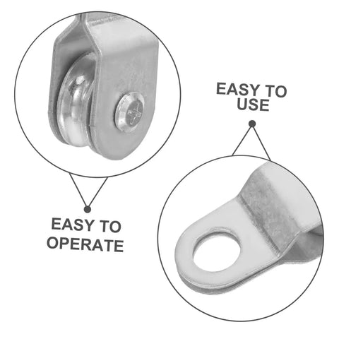 12 Piece Swivel Rope Pulley Block Roller Kit For 6mm Rope And Cable With Aluminum Coated Zinc Smooth Wheel Bearings Beefed Up Utility And Load Handling Accessory For Outdoor Projects, close-up swivel pulley detail
