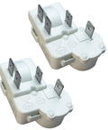 Four Pin Refrigerator PTC Starter Relay With Overload Protector Two Pack Plug And Play Direct Replacement visible on white background