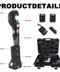 Heavy Duty Electric Hydraulic Wire Crimper With Twelve Pairs Dies And Portable Design For 16 To 400mm2 Cables Featuring quick crimping action, LED display, and battery.