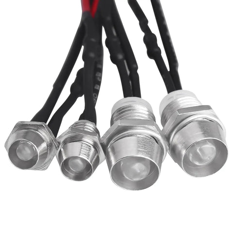 Close-up of 4 LEDs from All Purpose RC Car Light Kit With 4 LEDs White Headlights And Red Tail Lights For Traxxas Slash And Most RC Cars Trucks Tanks Crawlers Easy Install 3V To 7V Powered By Receiver Fits Axial SCX10 Losi Tamiya HSP HPI RC4WD And More