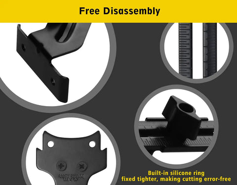 Close-up of Edge Guide for Fixed Base Compact Router DNP618 showing iron construction and silicone ring for precise cuts.