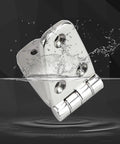 Marine Grade Stainless Steel Boat Hatch Hinge Set Heavy Duty Tough As Nails Four Inch By 1.5 Inch Hinges with water splash