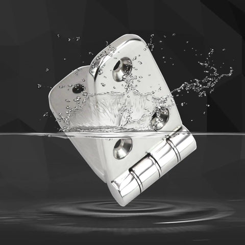 Marine Grade Stainless Steel Boat Hatch Hinge Set Heavy Duty Tough As Nails Four Inch By 1.5 Inch Hinges with water splash