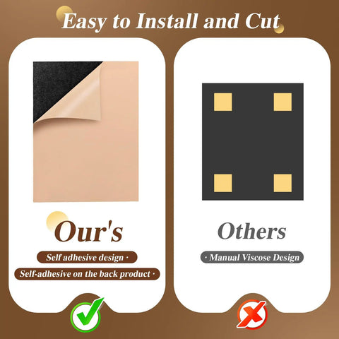 Comparison of Walnut Acoustic Wall Panels 12 Pack Self Adhesive with other manual designs showing ease of installation.