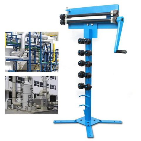 Heavy Duty Bead Roller Kit For Sheet Metal Pro Grade 18 Inch Throat Gear Drive Bench Roller With 6 Dies shown with roll rack