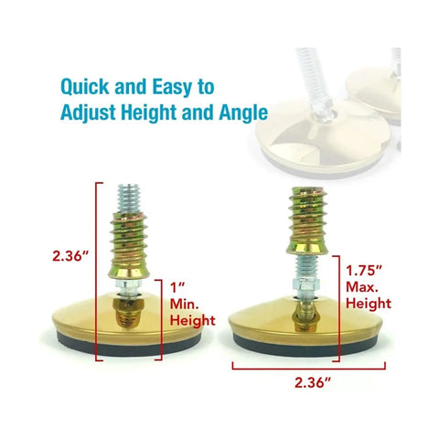 Set Of 4 Swivel Levelers For Furniture Adjustable Feet Glide For Tables Chairs Cabinets And Workbenches Gold Finish 2.36 By 1.75 Inches