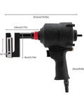 Side view of Industrial 8mm Air Hole Punch Tool for Metal Sheets, beefy aluminum alloy build, with precise measurements labeled.