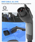 Heavy Duty 21Feet J1772 EV Charger Extension Cord 32 Amp SAE J1772 Extension Cable close-up and connected to blue EV