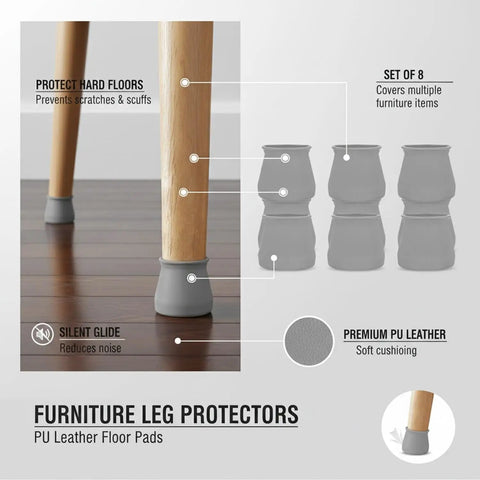 Eight Pack PU Leather Furniture Leg Protectors Designed For Easy Glide Across Hardwood And Tile Surfaces Gray Floor Pads on chair legs