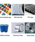 Various electrical insulation materials including heat shrinkable pipe, silica gel pipe, and PVC pipe.