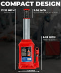 Front view of XtremepowerUS 20-ton hydraulic bottle jack with red base and silver lifting piston