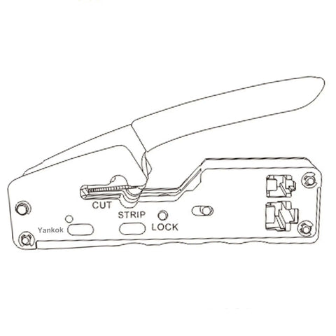 Illustration of Pro Grade Pass Through Crimping Tool For RJ45 RJ12 RJ11 Connectors with Built In Pass Thru Blade for cables