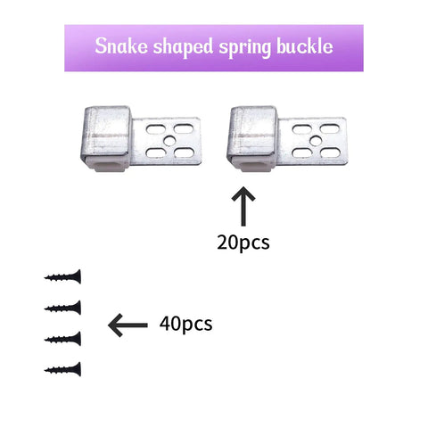 Heavy Duty Upholstery Spring Clips With Screws Beefy Sofa Frame Connectors Galvanized Steel And Nylon Replacement Hardware Set 20 Pack, snake shaped clips and screws.