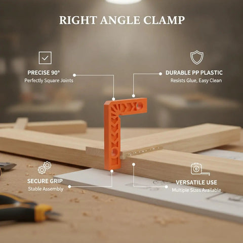 Dead Straight 90 Degree Woodworking Jig For Square Corner Assembly, No Sweat L Shape Positioner Built From Thick Orange Plastic on wood.