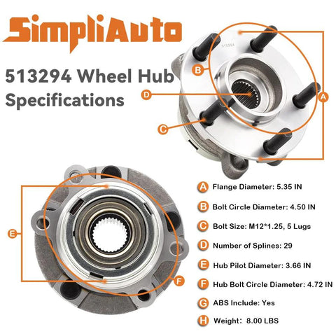 Diagram of Front Wheel Bearing And Hub Assembly 513294 For Nissan Altima 2007-2013 with specifications and dimensions