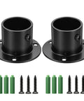 Stainless Steel One And A Quarter Inch Flange Rod Holder End Bracket For Shower Pole And Closet Rod With Screws Matte Black Built To Last Heavy Duty Mount Kit For Bathroom Wardrobe Laundry Room Two Pack Easy Install, two black brackets with screws