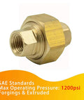 1/4 Inch Female NPT Union Brass Pipe Fitting Straight Connector Pack of 2, 1200 Psi, CA360 Brass With Dryseal Threads