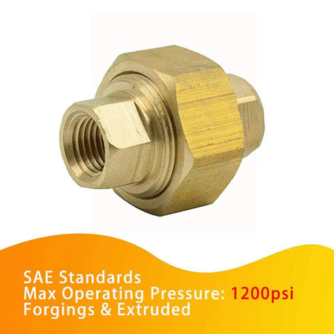 1/4 Inch Female NPT Union Brass Pipe Fitting Straight Connector Pack of 2, 1200 Psi, CA360 Brass With Dryseal Threads