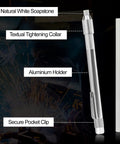 Heavy Duty Professional Grade Round Soapstone Pencils With Secure Grip Holder And Full Refill Pack showing features like aluminium holder and pocket clip.