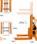 CareArise electric pallet stacker forklift with orange frame; 660 lb capacity, adjustable forks, 47.24 in lift height