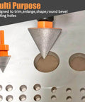 Front view of two 2-inch diamond beveling chamfer bits with orange shank adapters for tile trimming and hole enlargement