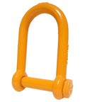 Built Different 1 Inch X100 Alloy Steel Screw Pin Long Reach Shackle shown in orange, designed for heavy duty rigging.