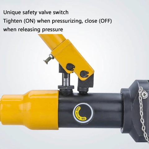 Rugged Hydraulic Cable Cutter 10 Ton Manual Steel Bar Shear Heavy Duty Cutting Tool For 30 Millimeter Wire Rope Built To Last Industrial Cutter For Reinforced Concrete Wire Rope Steel Strand And Iron Chain safety valve close-up