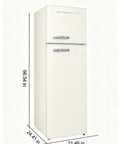 Retro Apartment Refrigerator With Top Freezer And Ten Cubic Feet Of Solid Chill Storage Featuring Heavy Duty Spill Proof Shelves And Classic Chrome Trimmings For Your Straight Fire Home Setup displaying dimensions.