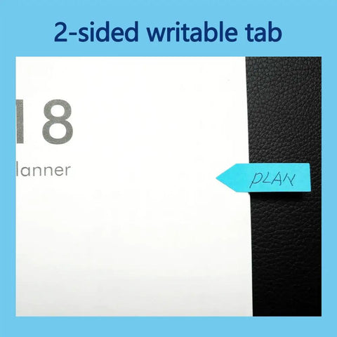 2-sided writable tab from All In One Sticky Notes Set With Dual Scale Ruler Inches And Centimeters, attached to planner page.