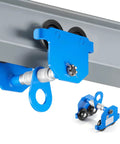 One Ton Manual Trolley With Dual Wheel Push Beam For I Beam And H Beam Adjustable Width Two Point Four To Seven Inches Beefy Workhorse