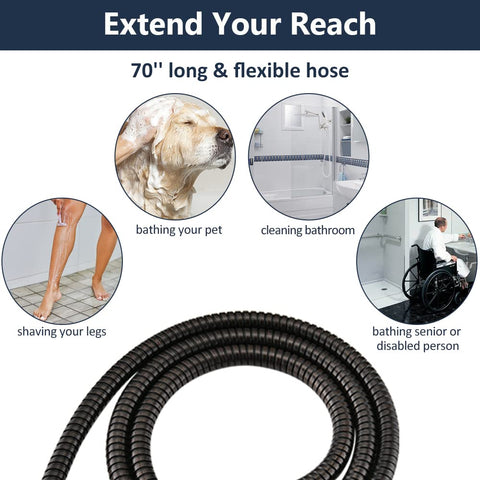 70-inch flexible hose usage with 10 Inch Rainfall Shower Head With 16 Inch Adjustable Extension Arm And Handheld Combo In Oil Rubbed Bronze