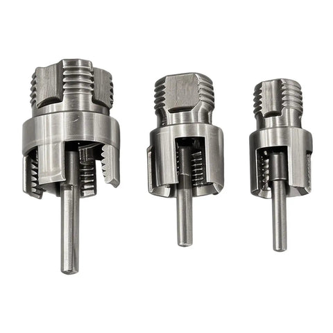 Three sizes of carbon steel tapping heads from Heavy Duty Pipe Threading Tool Set With Carbon Steel Construction for plumbing use.