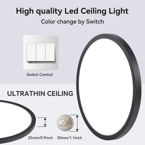 Six Pack 9 Inch LED Flush Mount Ceiling Lights 2880 Lumens Bright As Day 24W Day White 5000K 120V Slim Black Surface Mount