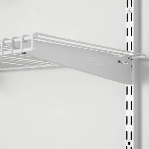 Expandable 26 Inch Shelf Kit Two Shelves White With Durable Epoxy Finish showing detail of shelf bracket mounting