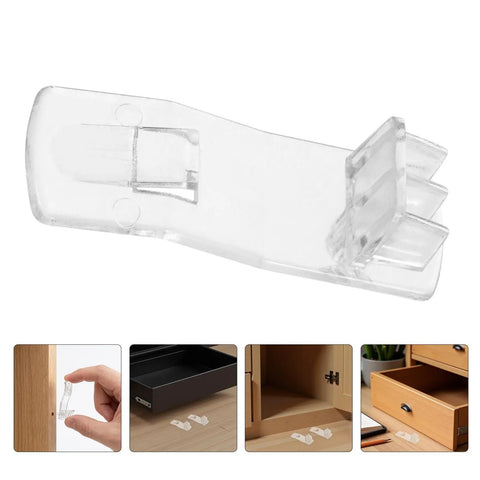 Close-up of clear 24 pack heavy duty plastic shelf pegs for cabinets self-locking curved clips with antislip grooves and long rectangular pins.