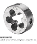 Two Piece Tap And Die Set For 5/8-11 UNC Left Hand Threads With Pro Grade Tap And Die For Easy Thread Repair And Bolt Nut Fix Handy Workshop Tool Kit For Metalworking And Woodworking Projects - close-up of 38 mm round thread die with conical lock hole.