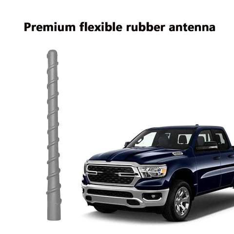 7 Inch Spiral Flexible Rubber Truck Antenna For RAM 1500 2500 3500 4500 5500 2011 To 2026 Short Mast next to a RAM truck