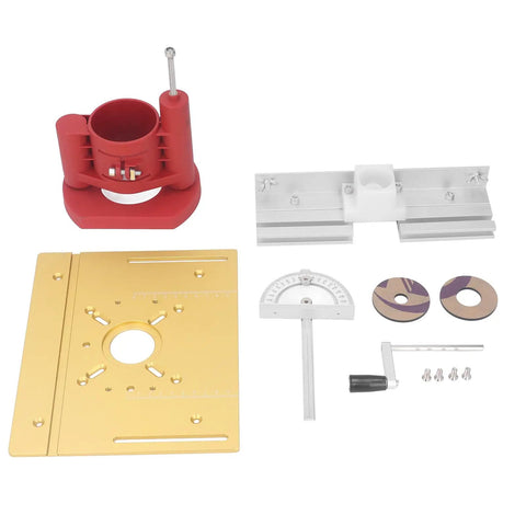 Precision Router Table Lift System Height Adjustment Base With Insert Plate And Sliding Ruler Hella Tough Aluminum parts layout.