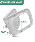 360° adjustable hinge for Durable White Square Toilet Seat Featuring Smooth Soft Close Lid And Quick Release Mounts Built From Chip Resistant Polypropylene.