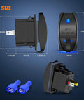 Rocker Switch Style USB Outlet Socket Panel Mount Dual USB Ports 5V 2.1A Each with PD Type-C Fast Charge Replacement or Add-On Charger for 12V-24V Vehicles, Phones, Tablets, Cameras, GPS, size view with 1-inch panel mount