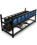 Heavy Duty 8 GPU Mining Rig Case Frame With Premium Aluminum Build Stackable Crypto Mining Enclosure showing eight card slots and cooling fans.
