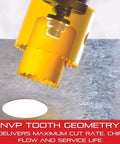 Close-up of Heavy Duty Bi Metal Deep Cut Hole Saw With Arbor For Fast Metal And Wood Cutting Abrasion Resistant HSS Teeth