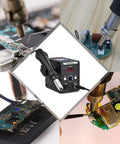 Pro Grade Hot Air Rework Station With 110V Solder Heat Gun, Fahrenheit And Celsius Display in use for electronic circuit repairs