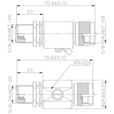 Technical diagram of UHF Lightning Arrestor Surge Protector PL-259 Male To SO239 Female Bulkhead for HAM Radio Antennas
