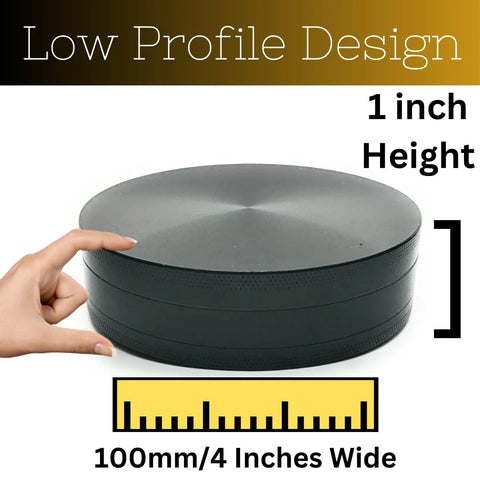 4-inch metal herb and spice grinder with 3 layers, black zinc, low-profile design.