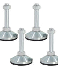 Heavy Duty Adjustable Leveling Feet 4 Pack Tough As Nails Carbon Steel Support Legs for uneven surfaces, showcasing threaded and rubber bases.