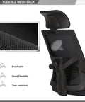 Back view of Mesh Ergonomic Office Chair With Footrest Headrest And Adjustable Backrest 90 To 135 Degrees showing breathable mesh detail