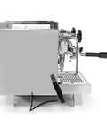 Side view of Cinquantotto Dual Boiler Espresso Machine With PID Touchscreen And Auto On Timer Stainless Steel Finish For Precise Brew Temperature And Dope Steam Power